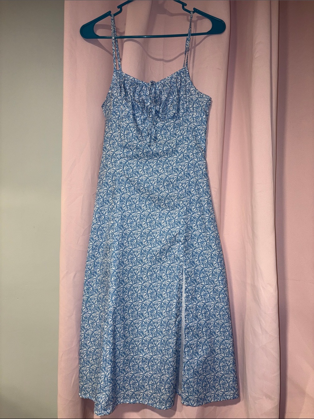 Blue Printed Spaghetti-Strap Dress